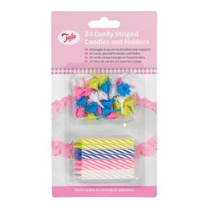 Tala pack of 24 Candy Striped Candles and 24 Holders