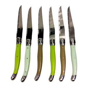 Laguiole Jean Dubost 6 Steak Knives Robinson Mixed Colors *Made in France