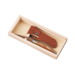 Laguiole Pocket Knife Olivewood & leather pouch , mini-sharpener MADE IN FRANCEJean Dubost 