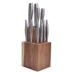 JDB Block 10Pce Fusal S/S Wooden Kitchen + Steak Knife Set