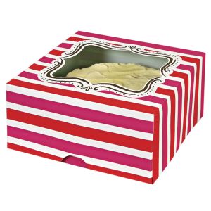 MM Pink/Red Stripe Cupcake Box Lg