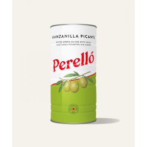 Perello Olives Manzanilla green pitted chilli 600g Tin lrg