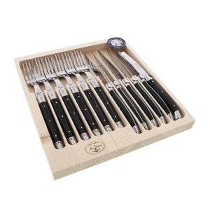Laguiole Jean Dubost 12 Piece Knife and Fork Set Black *Made in France