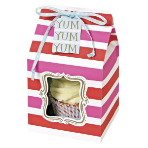 MM Pink/red Stripe Cupcake Box Sm
