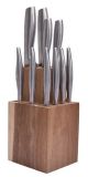 JDB Block 10Pce Fusal S/S Wooden Kitchen + Steak Knife Set