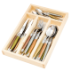Laguiole Jean DuBost 24 Piece Cutlery Set MINERAL MIX STD in Natural Wood Tray Made in France 
